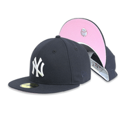 [70585608] New York Yankees Subway Series Patched Pink Bottom Fitted Hat