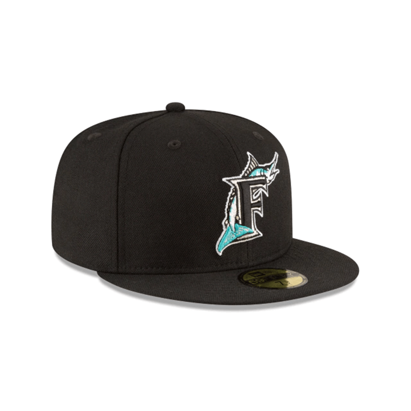Florida Marlins black, gray New Era 59fifty Fitted Hat cap size, 7 1/8